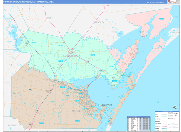 Corpus Christi Metro Area Digital Map Color Cast Style